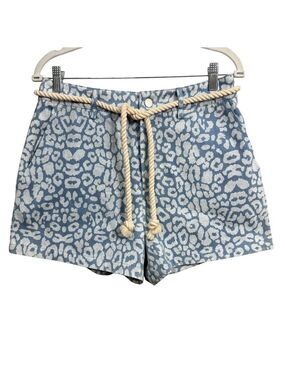 BiBi Blue Leopard Print High Rise Shorts‎ Rope Belt Size M NWT